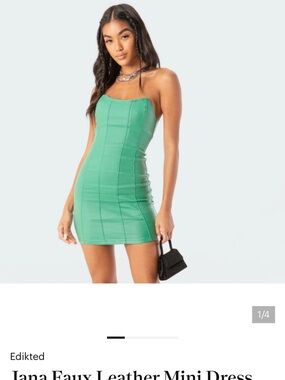 Edikted | Dresses | Edikted Strapless Green Faux Leather Mini Dress